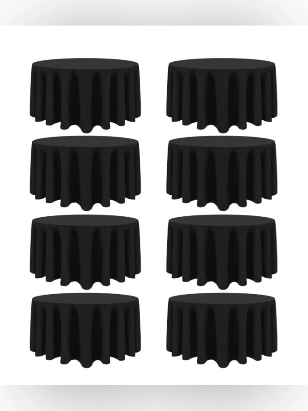 BLACK 90” Round Classic Tablecloth Polyester  (8-pack)